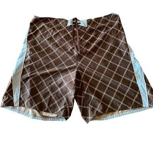 Wave Zone Board Shorts Swim Trunks 10‎ inch inseam XXL Brown Blue
